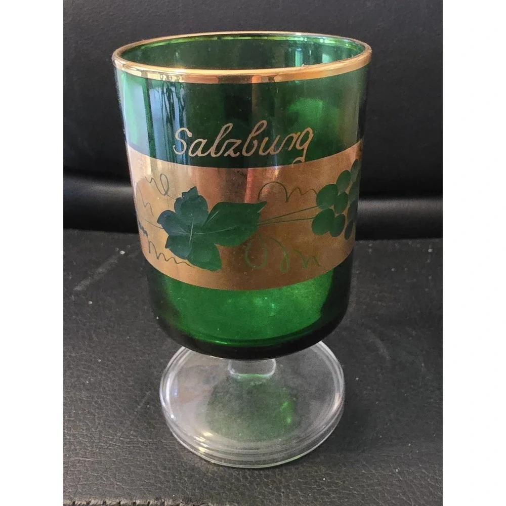 Vintage Green Glass With Gold Accents & Trim Salzburg